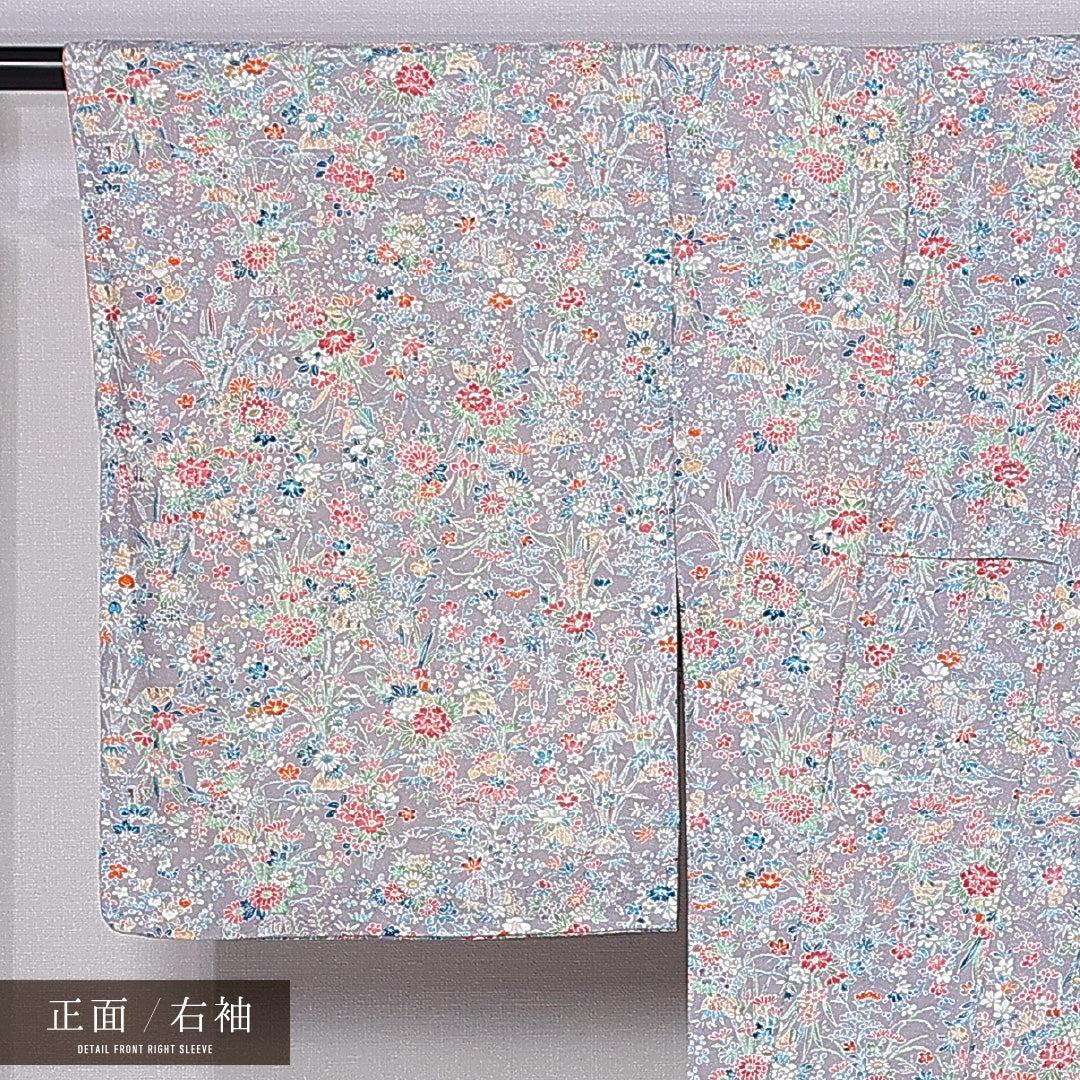 小紋 身丈155cm 裄丈66cm L 正絹 Sランク 袷 広衿 小花 1215-11284