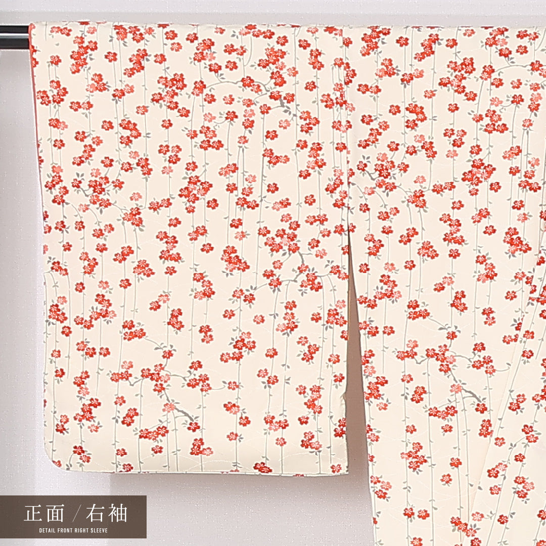 付下げ 袷 身丈161cm 裄丈65cm 正絹 Sランク インフォーマル 広衿 Lサイズ 小紋 桜 白系 RP 1218-12404