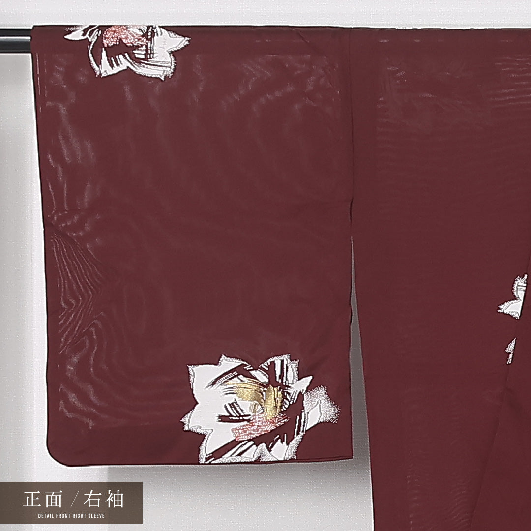 夏物 紬 絽 身丈148cm 裄丈62cm 正絹 Sランク カジュアル 広衿 XSサイズ 花柄 茶系 RP 1223-12463