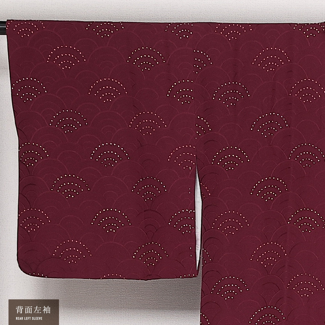 洗える着物 道行コート 袷 身丈85cm 裄丈65cm ポリエステル Sランク 紋意匠 (青海波) セミフォーマル Mサイズ 赤系 RP 1237-13717