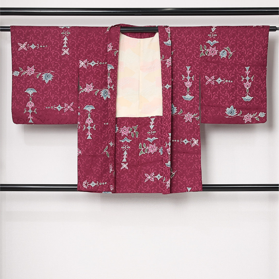 羽織 袷 身丈81cm 裄丈63cm 正絹 Aランク カジュアル Sサイズ 花柄 ピンク系 HP 1232-12815