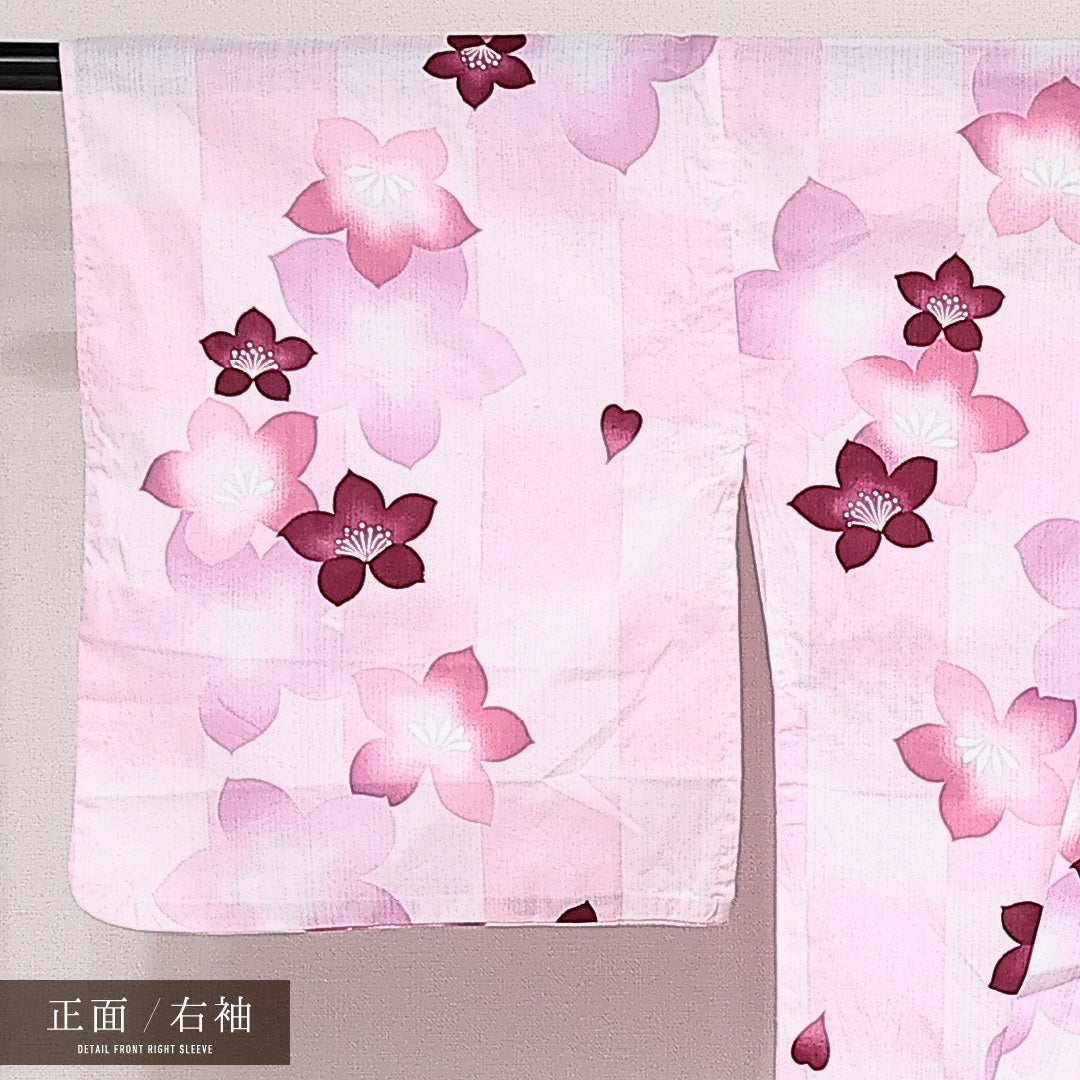 浴衣 夏物 洗える着物 身丈162cm 裄丈69cm Sランク 木綿 バチ衿 Lサイズ カジュアル 花柄 華やか 軽やか ピンク系 1218-14187
