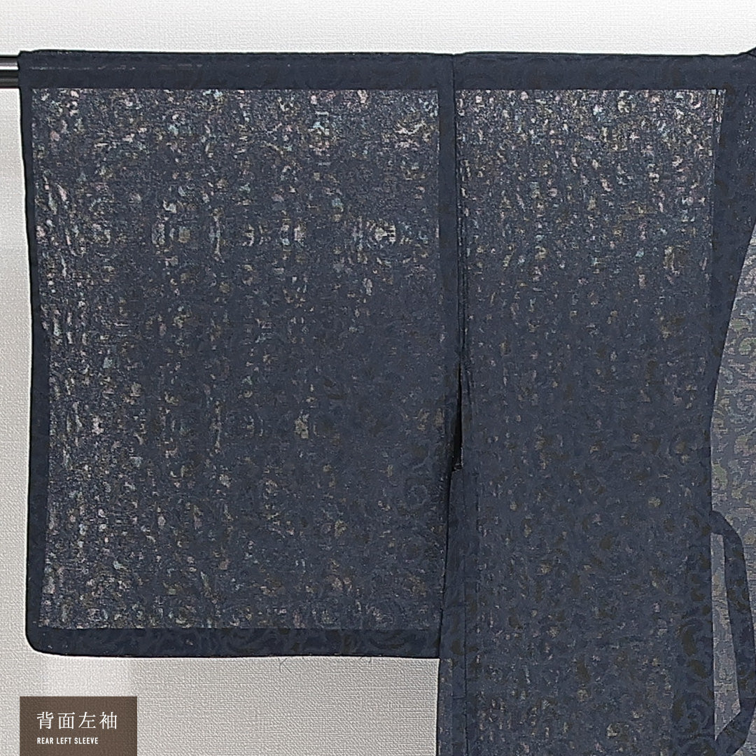 羽織 夏物 夏物 身丈78cm 裄丈64cm 正絹 Sランク Mサイズ カジュアル 紐あり 唐草 紺系 1217-14756