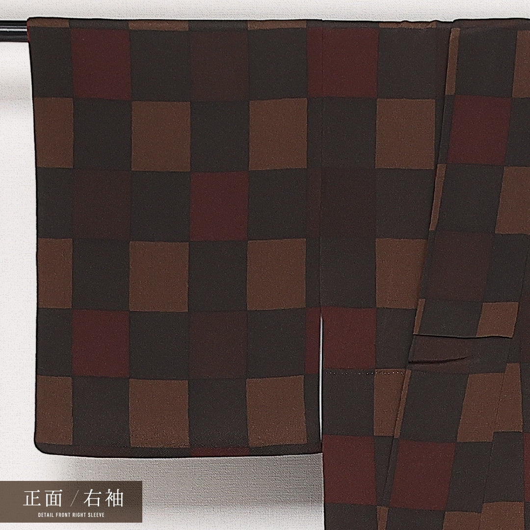 小紋 袷 身丈148cm 裄丈61cm 正絹 Sランク インフォーマル 広衿 XSサイズ 市松 黒系 RP 1221-13654