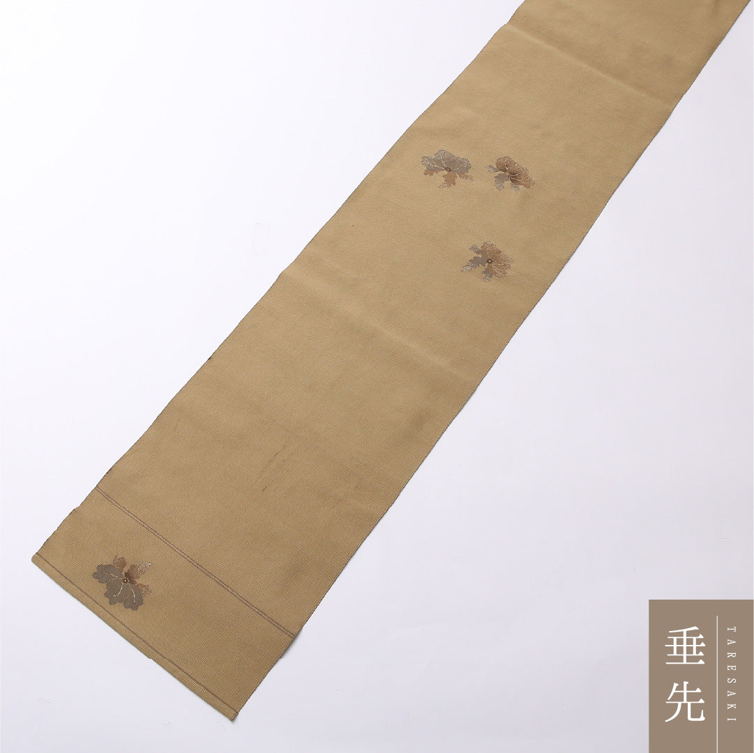 八寸名古屋帯 Cランク 帯丈380cm 正絹 ポイント柄 開き仕立て 織り カジュアル 桐 ベージュ系 RP 1245-02716