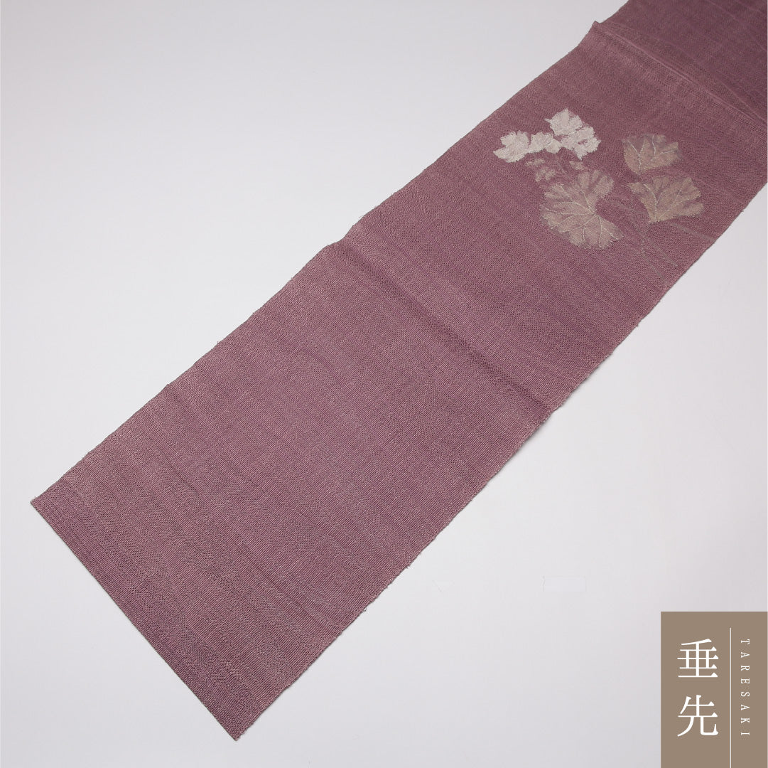 九寸名古屋帯 （夏帯） 帯丈362cm 正絹 ポイント柄 開き仕立て 織り カジュアル 紬 花柄 紫系 RP 1245-01714