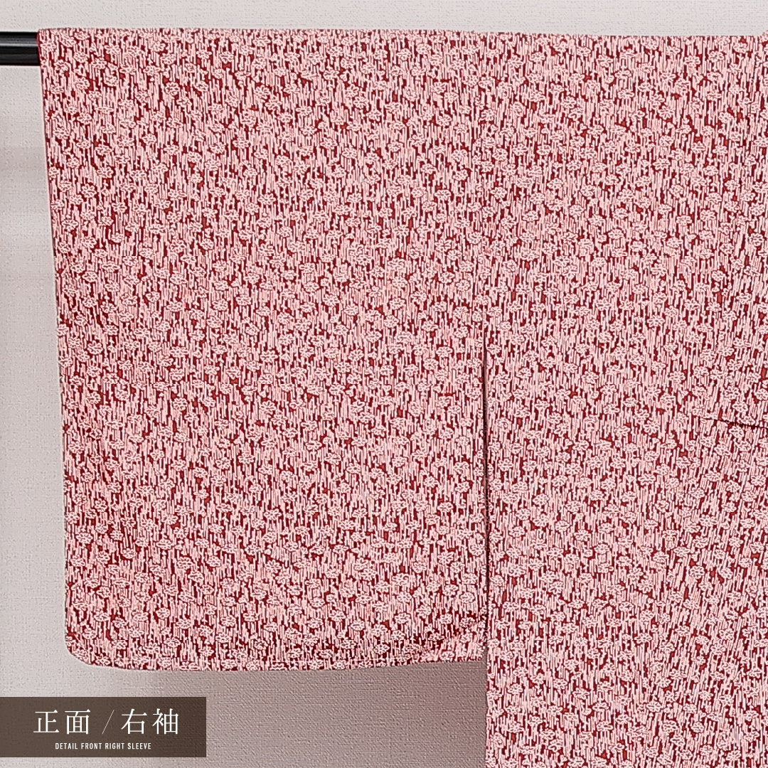 洗える着物 小紋 袷 身丈154cm 裄丈62cm ポリエステル Sランク インフォーマル バチ衿 Sサイズ 花柄 赤系 RP 1221-14621