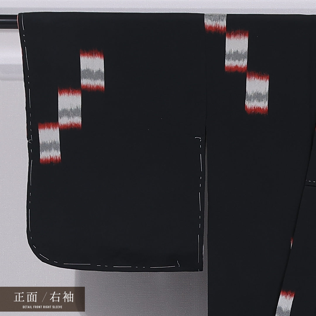 小紋 袷 身丈145cm 裄丈62cm 正絹 Sランク インフォーマル バチ衿 XSサイズ 創作柄 黒系 RP 1221-11740