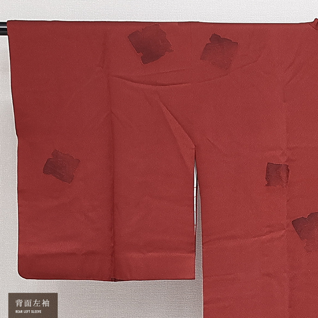 道行コート 袷 身丈87cm 裄丈64cm 正絹 Sランク Mサイズ 織り出し ポケットあり 色紙 赤系 RP 1237-14646
