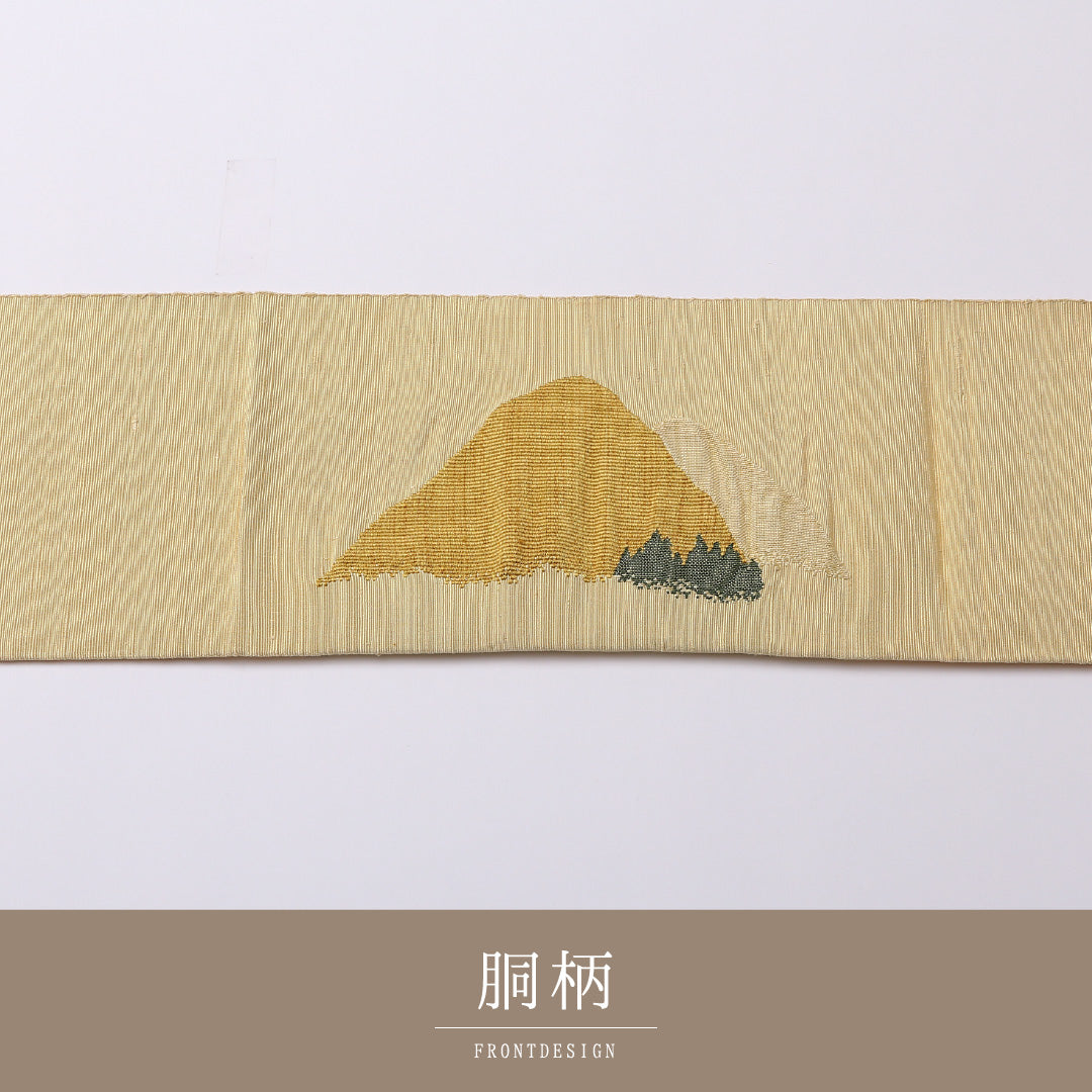 八寸名古屋帯 Aランク 帯丈343cm 正絹 ポイント柄 名古屋仕立て 織り インフォーマル 綴れ織 遠山 黄系 RP 1245-02548