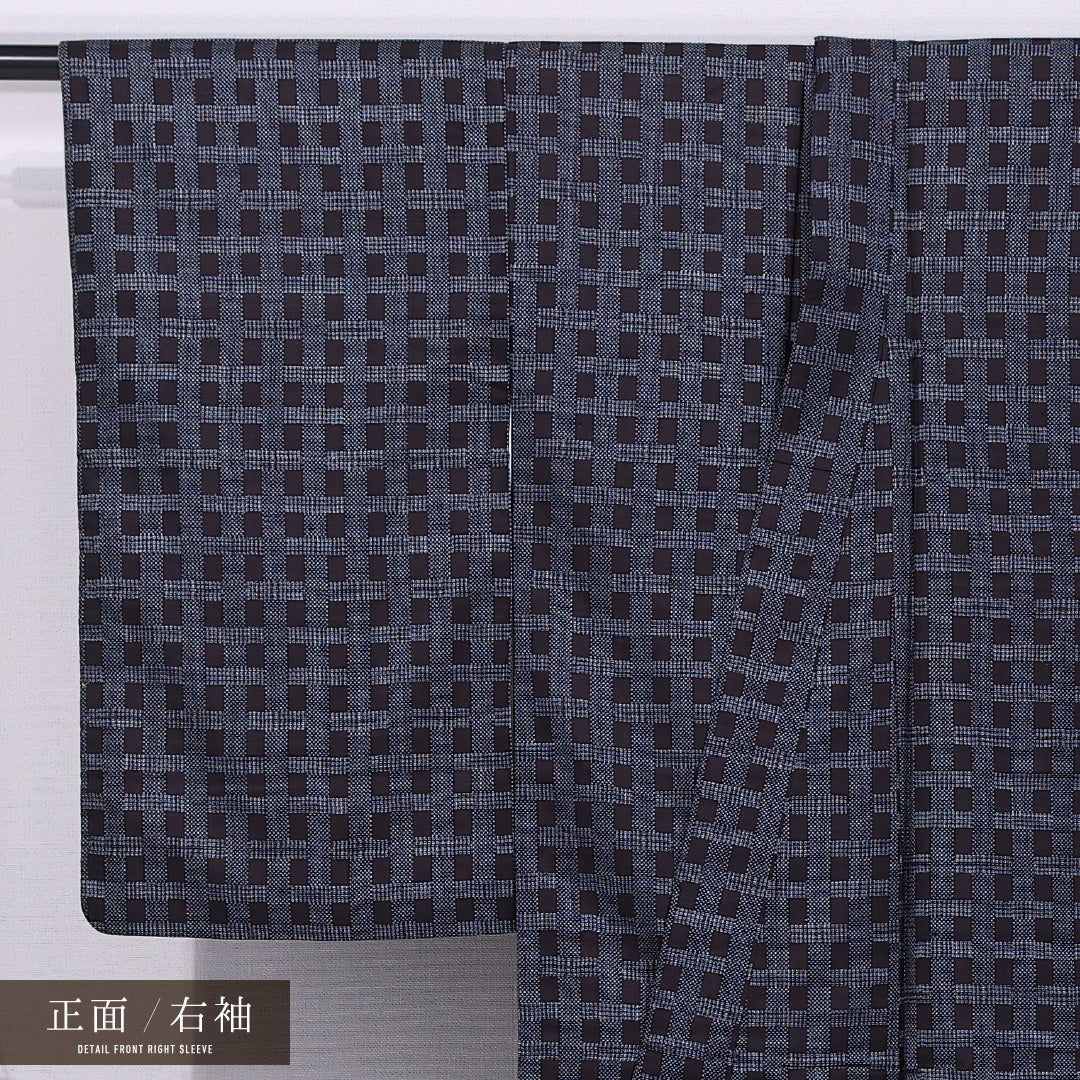 アンティーク 紬 袷 身丈154cm 裄丈62cm 正絹 Aランク バチ衿 Sサイズ 格子 紺系 M4 1223-11606
