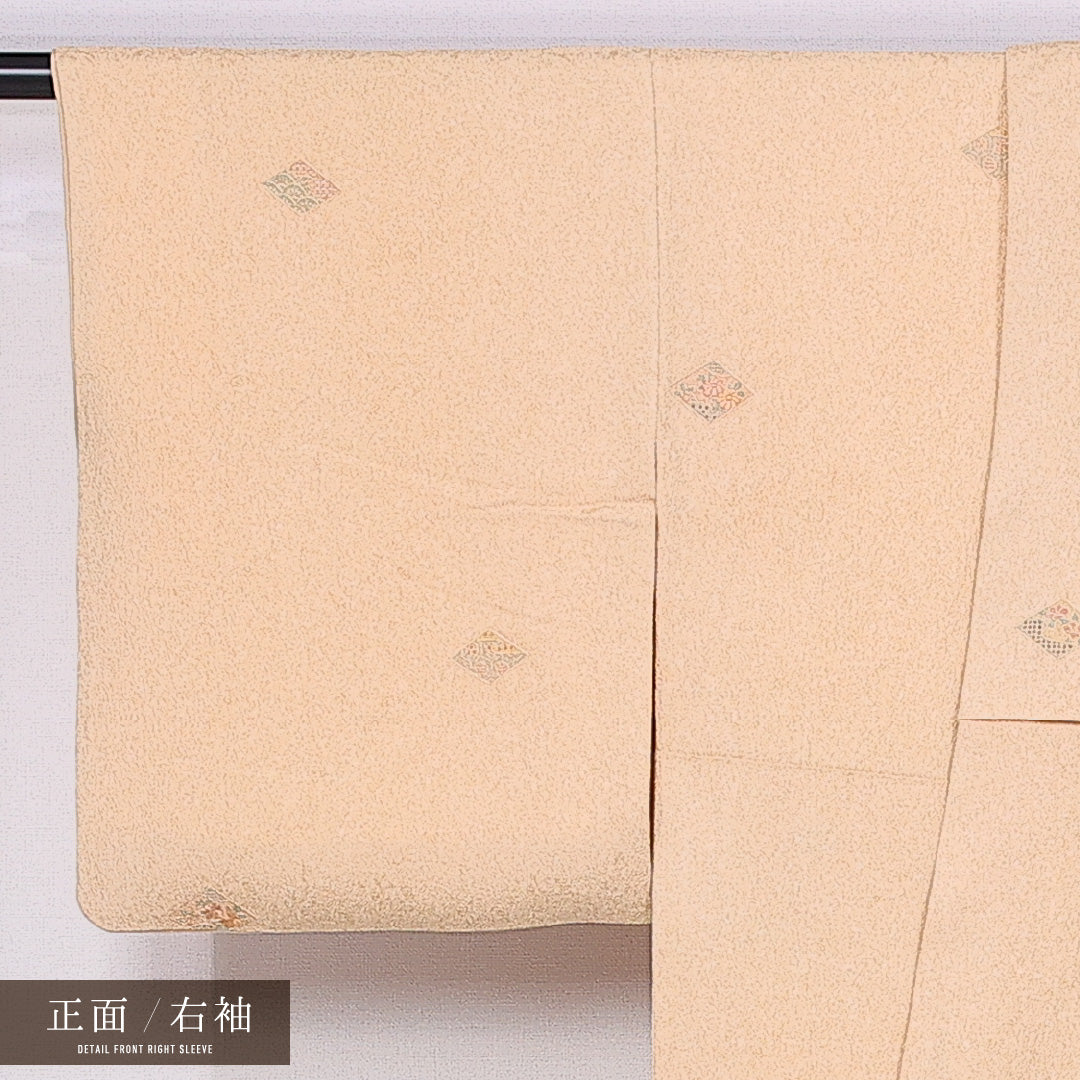 小紋 袷 身丈164cm 裄丈62cm 正絹 Sランク インフォーマル 広衿 Lサイズ 刺繍 汕頭刺繍 ガード加工 青海波 クリーム系 RP 1221-11335