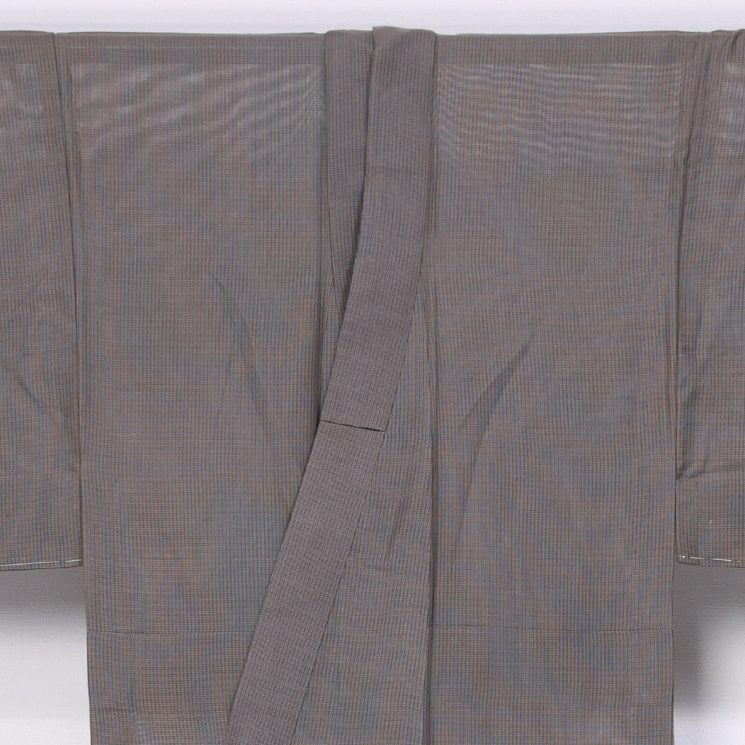 男着物 夏物 紗 身丈134cm 裄丈67cm 正絹 Sランク XSサイズ バチ衿 カジュアル 縞 クリーム系 茶系 1219-06290