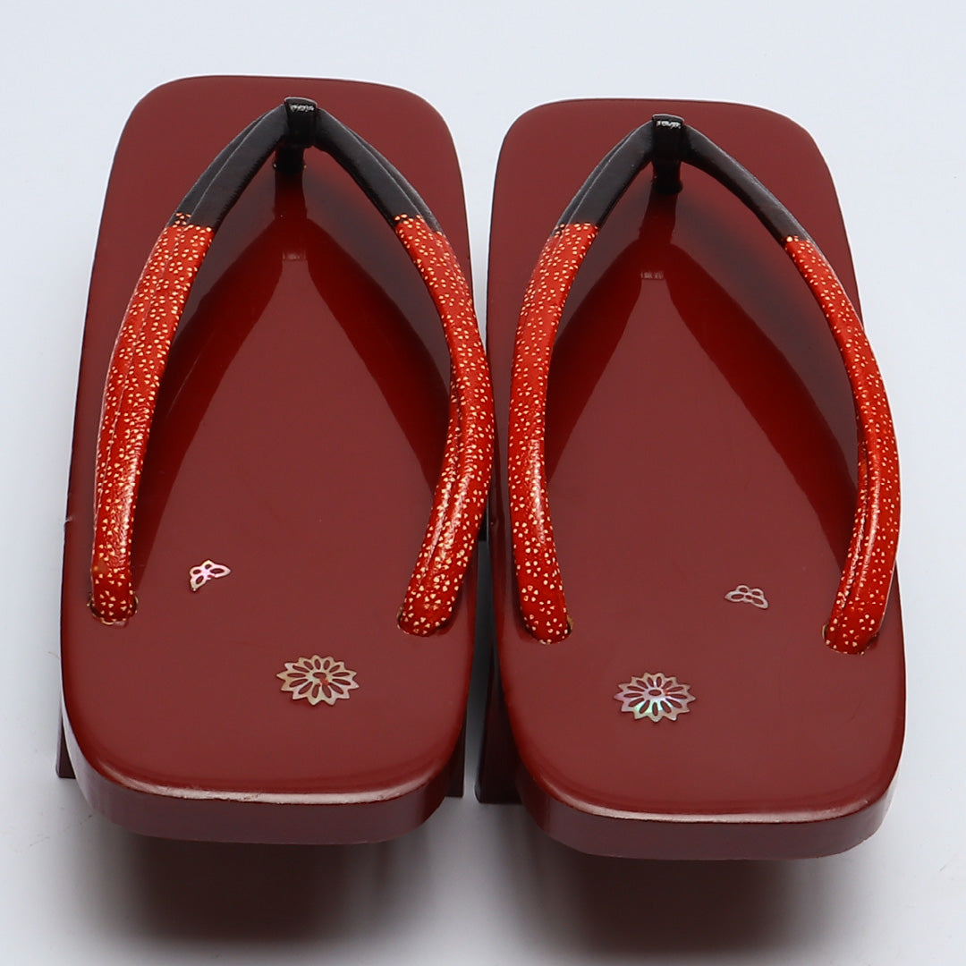 未使用品 夏物 下駄 カジュアル 木製 本革 Aランク 和装小物 朱系 1244-00688