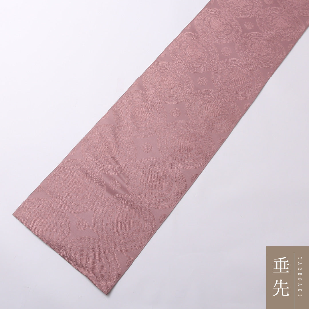 袋帯 帯丈436cm 正絹 六通 セミフォーマル 唐草華文 丸文 ピンク系 1243-01532