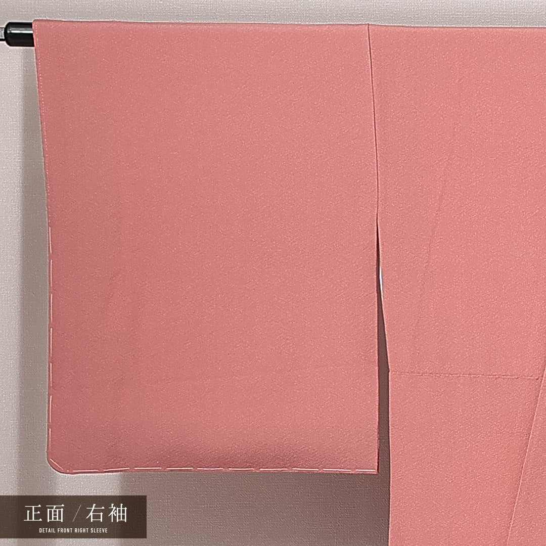 色無地 袷 身丈158cm 裄丈64cm 正絹 Sランク 一つ紋 (橘) セミフォーマル 広衿 Mサイズ ピンク系 RP 1219-14943