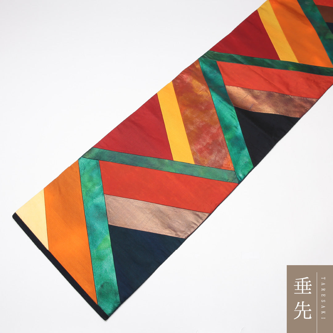 袋帯（切嵌め） 帯丈428cm 正絹 六通 インフォーマル 創作柄 朱系 1243-01292