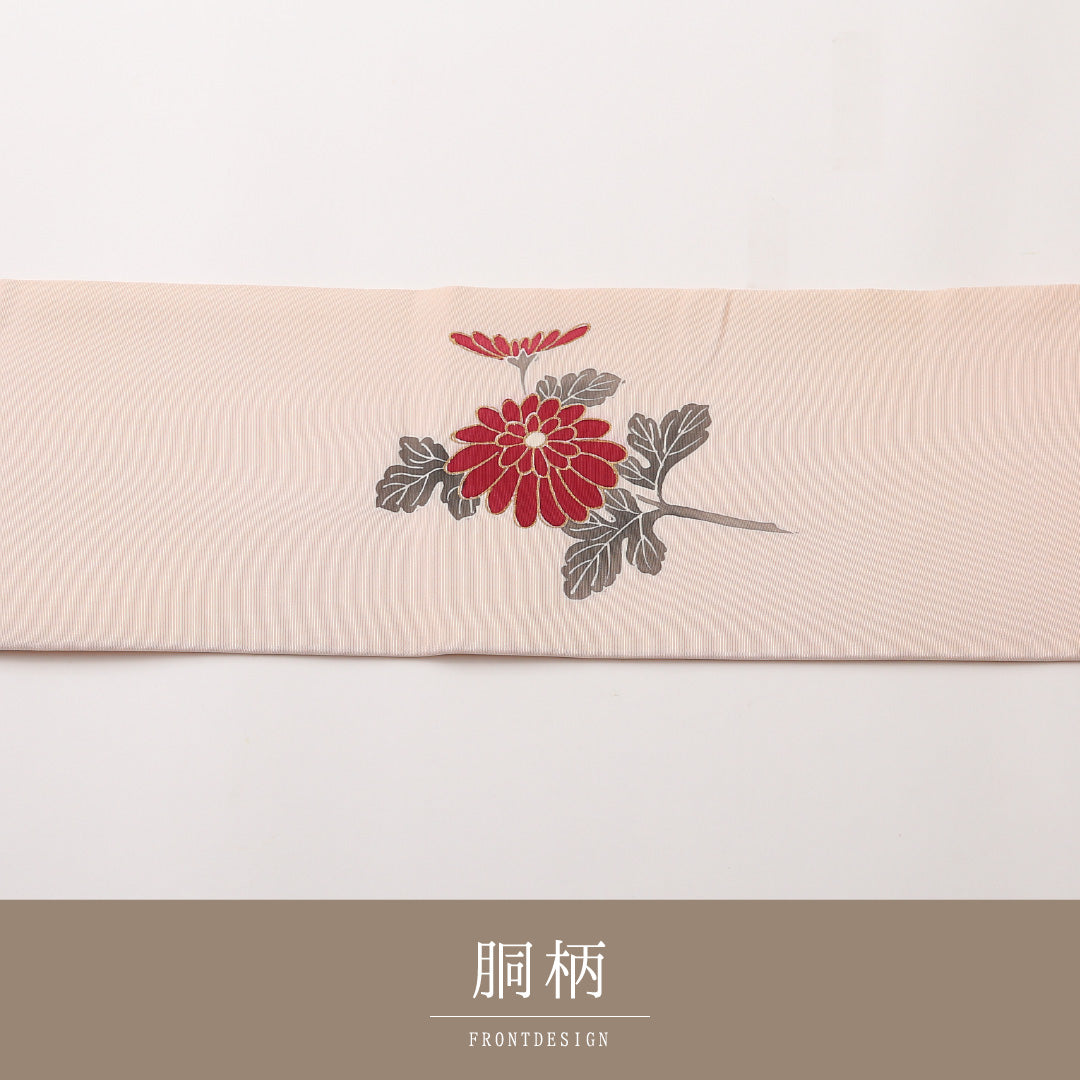 名古屋帯 ポイント柄 帯丈366cm カジュアル Cランク 正絹 塩瀬 菊 ピンク系 1224-02435