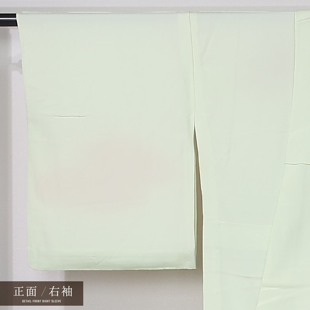 アンティーク 訪問着 身丈156cm 裄丈65cm Bランク M 正絹 単衣 広衿 金駒刺繍 エ霞 菊 緑系 1212-12323