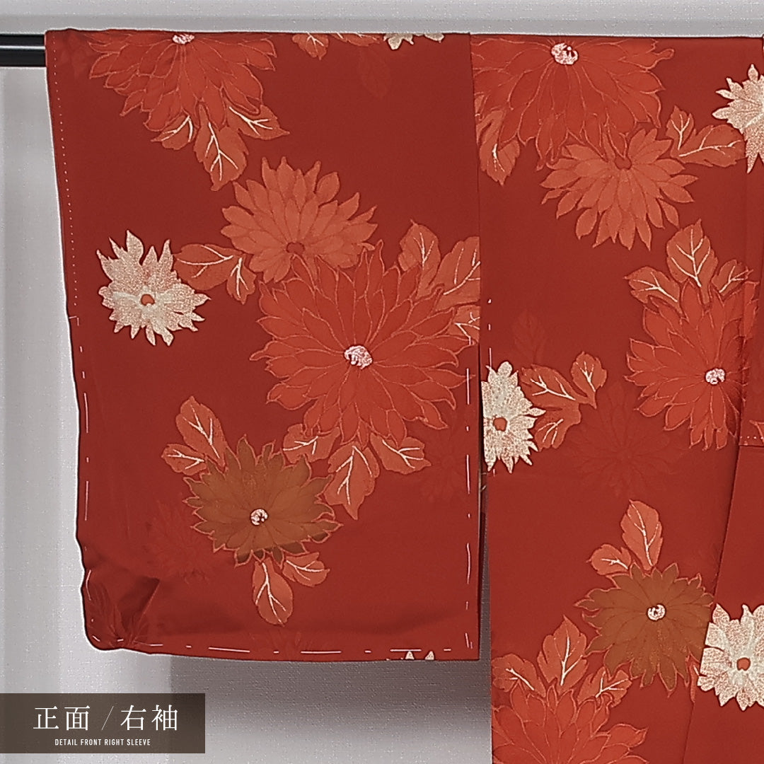 小紋 袷 身丈157cm 裄丈63cm 正絹 Sランク インフォーマル 広衿 Mサイズ 花柄 芍薬 赤系 RP 1221-11977