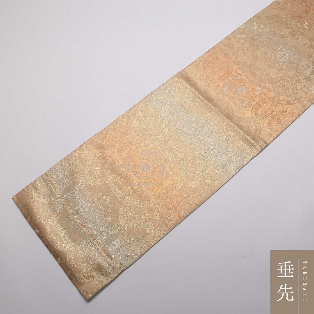 袋帯 帯丈422cm 正絹 六通 フォーマル 宝相華 引箔 ベージュ系 1243-01344