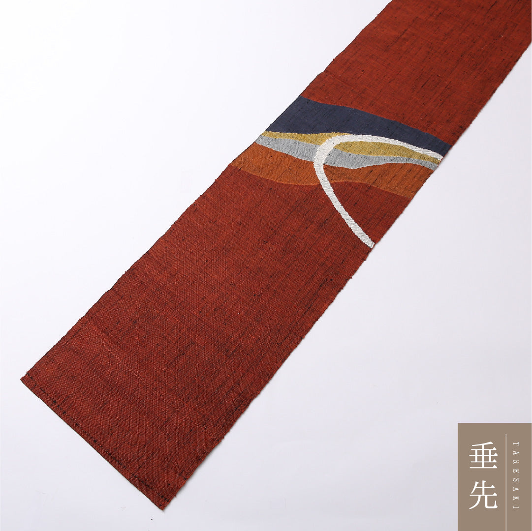八寸名古屋帯 Sランク 帯丈349cm 正絹 ポイント柄 松葉仕立て 織り カジュアル 紬 創作柄 朱系 LP 1245-02748