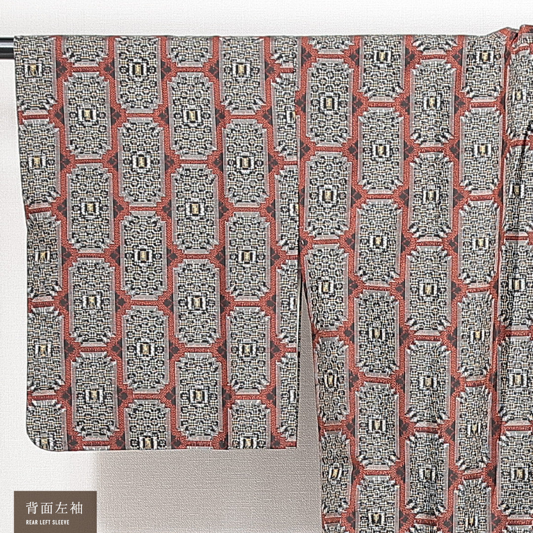 道行コート 袷 身丈79cm 裄丈60cm 正絹 Sランク セミフォーマル Sサイズ ポケットあり 松皮菱 創作柄 多色系 RP 1237-14687