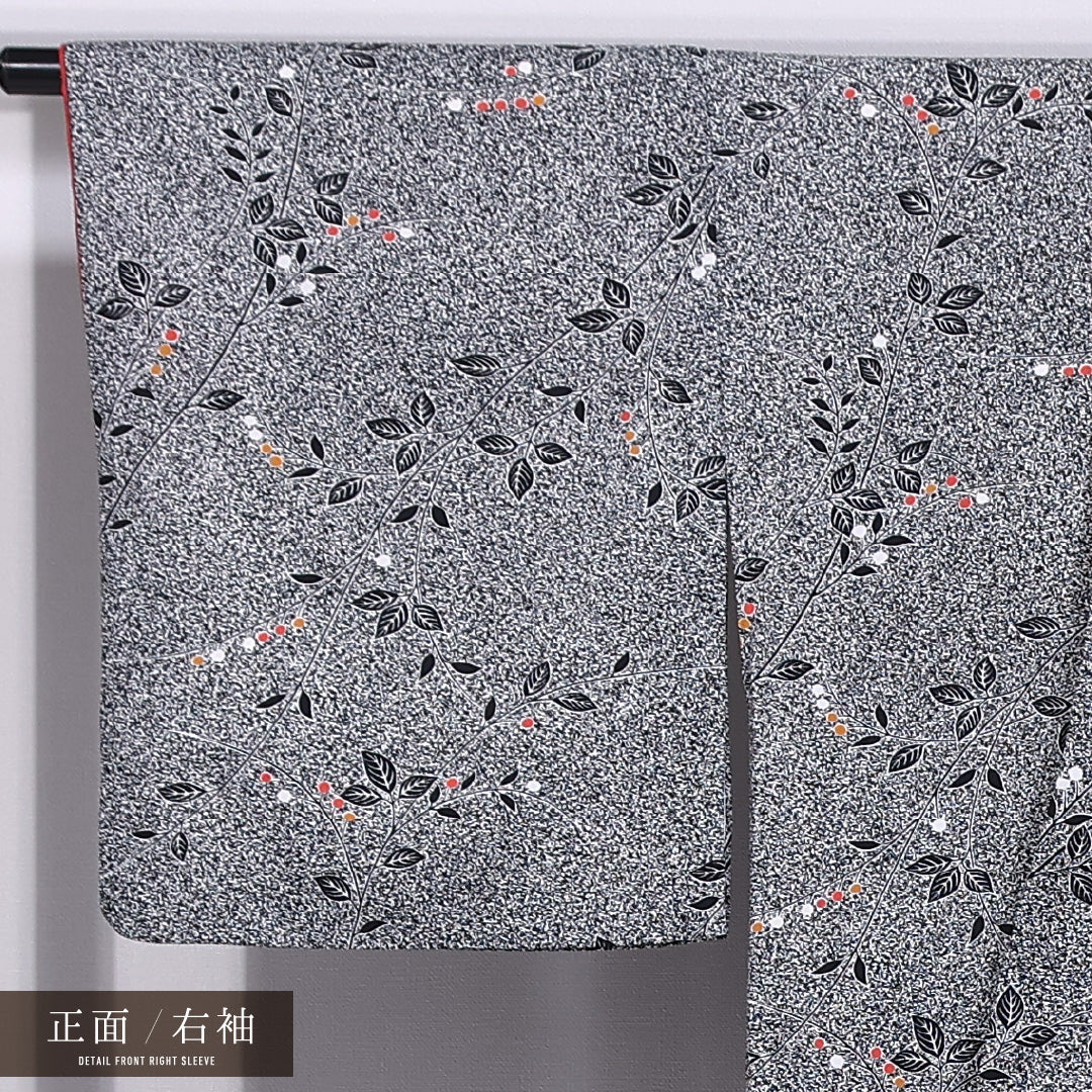 小紋 身丈162cm 裄丈66cm L ポリエステル Aランク 袷 洗える着物 広衿 たたき染め 草花 1215-11652