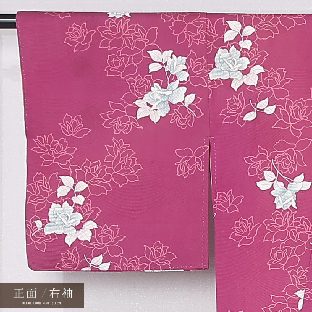 アンティーク 小紋 袷 身丈146cm 裄丈62cm 正絹 Bランク 広衿 XSサイズ 薔薇 紫系 M4 1221-12478