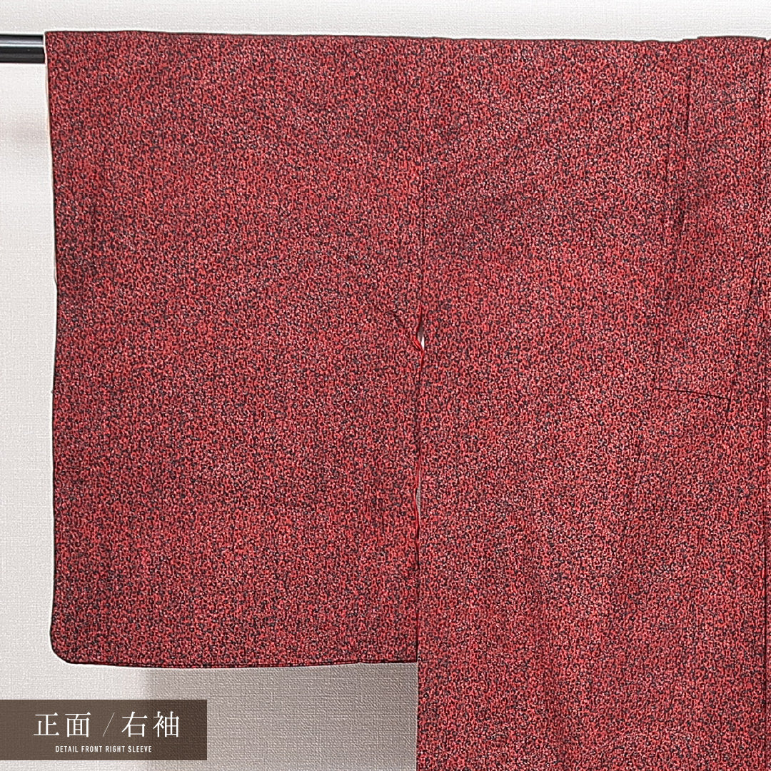 アンティーク 小紋 袷 身丈153cm 裄丈60cm 正絹 Aランク Sサイズ バチ衿 創作柄 赤系 黒系 1215-14894