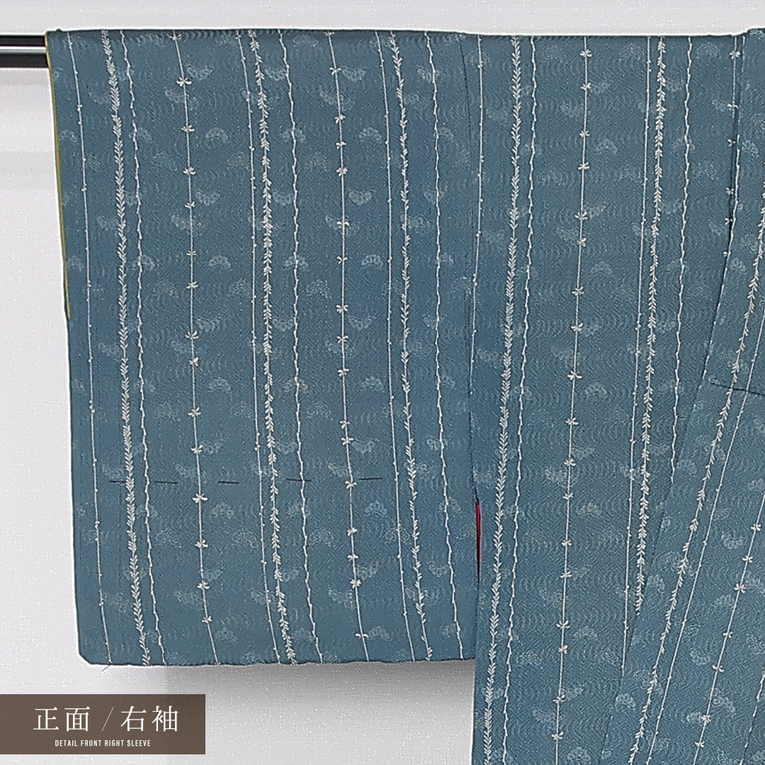 アンティーク 小紋 袷 身丈146cm 裄丈62cm 正絹 Aランク 広衿 XSサイズ 紗綾型 松 水色系 M4 1221-12487
