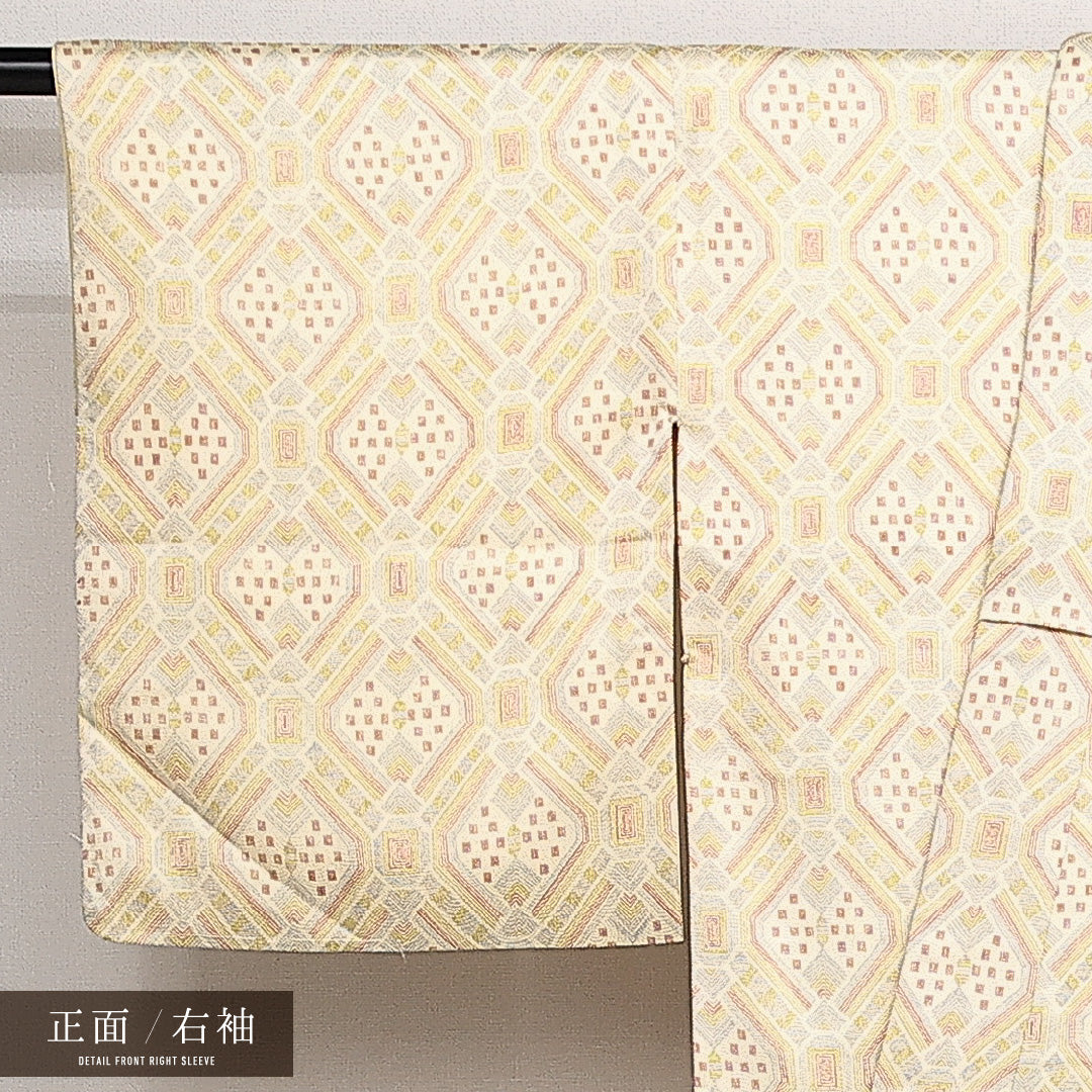 小紋 袷 身丈159cm 裄丈63cm 正絹 Sランク インフォーマル バチ衿 Mサイズ 創作柄 クリーム系 RP 1221-14166