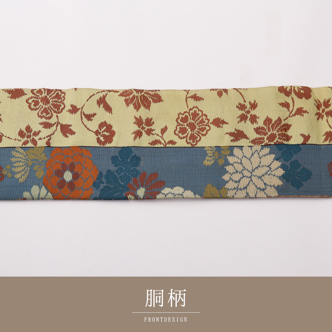 アンティーク 名古屋帯 六通 帯丈330cm Bランク 正絹 菊 黄系 1224-02386