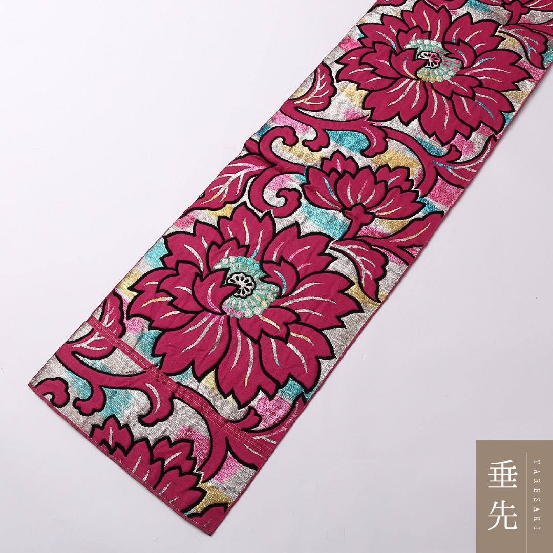 アンティーク 袋帯 帯丈392cm 六通 Aランク 正絹 蓮 唐草 個性的 遊び心 ピンク系 1223-01571
