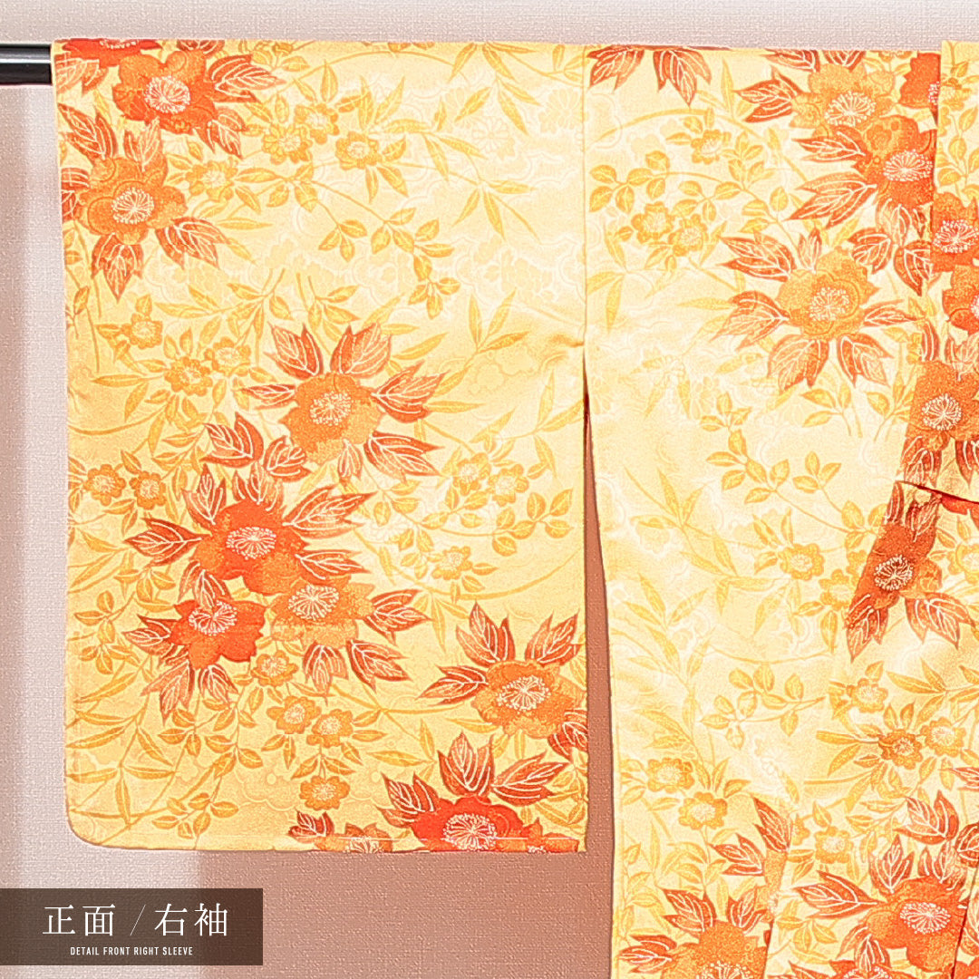 小紋 袷 身丈153cm 裄丈64cm 正絹 Sランク インフォーマル 広衿 Sサイズ 桜 黄系 RP 1221-14918