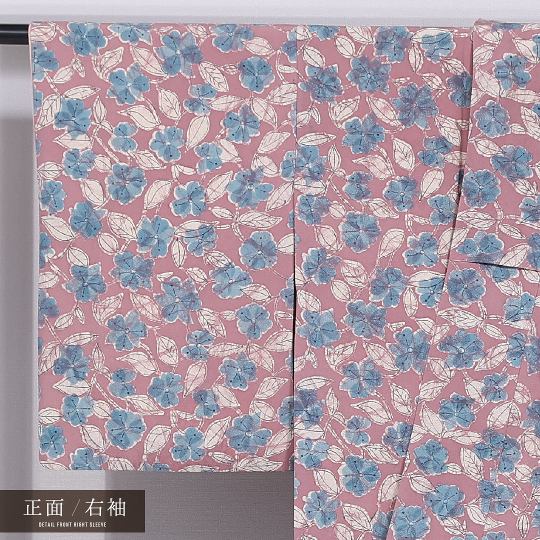 小紋 袷 身丈153cm 裄丈62cm 正絹 Aランク インフォーマル 広衿 Sサイズ 花柄 ピンク系 RP 1221-11739