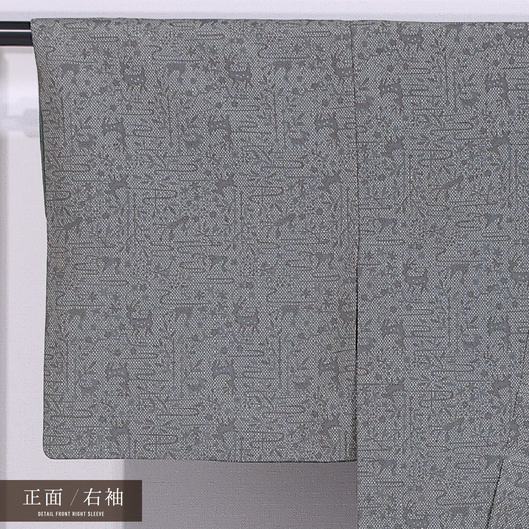 小紋 袷 身丈160cm 裄丈62cm 正絹 Bランク インフォーマル 広衿 Lサイズ 創作柄 グレー系 RP 1221-11811