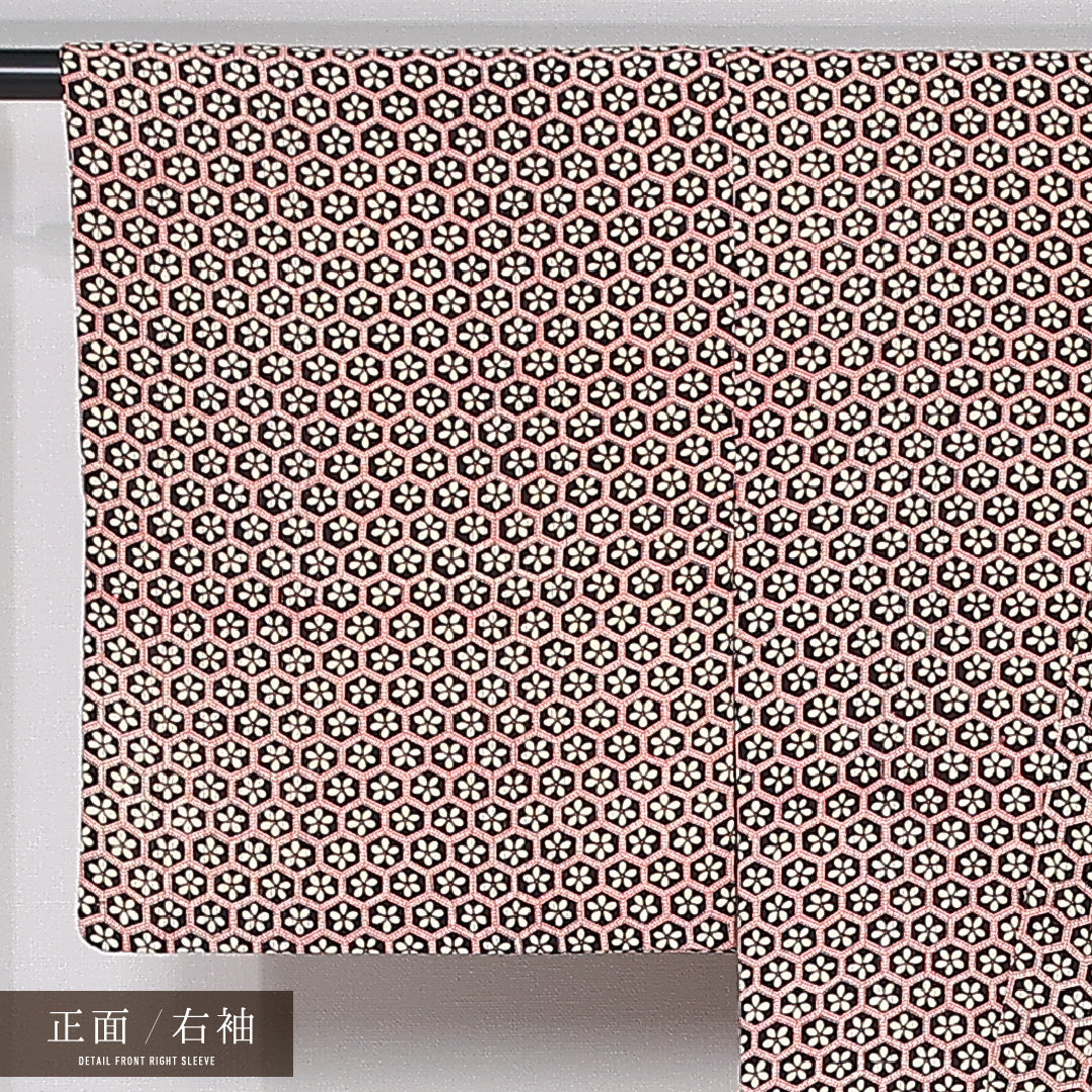 アンティーク 小紋 袷 身丈150cm 裄丈64cm 正絹 Aランク バチ衿 Sサイズ 亀甲 桜 ピンク系 M4 1221-12050