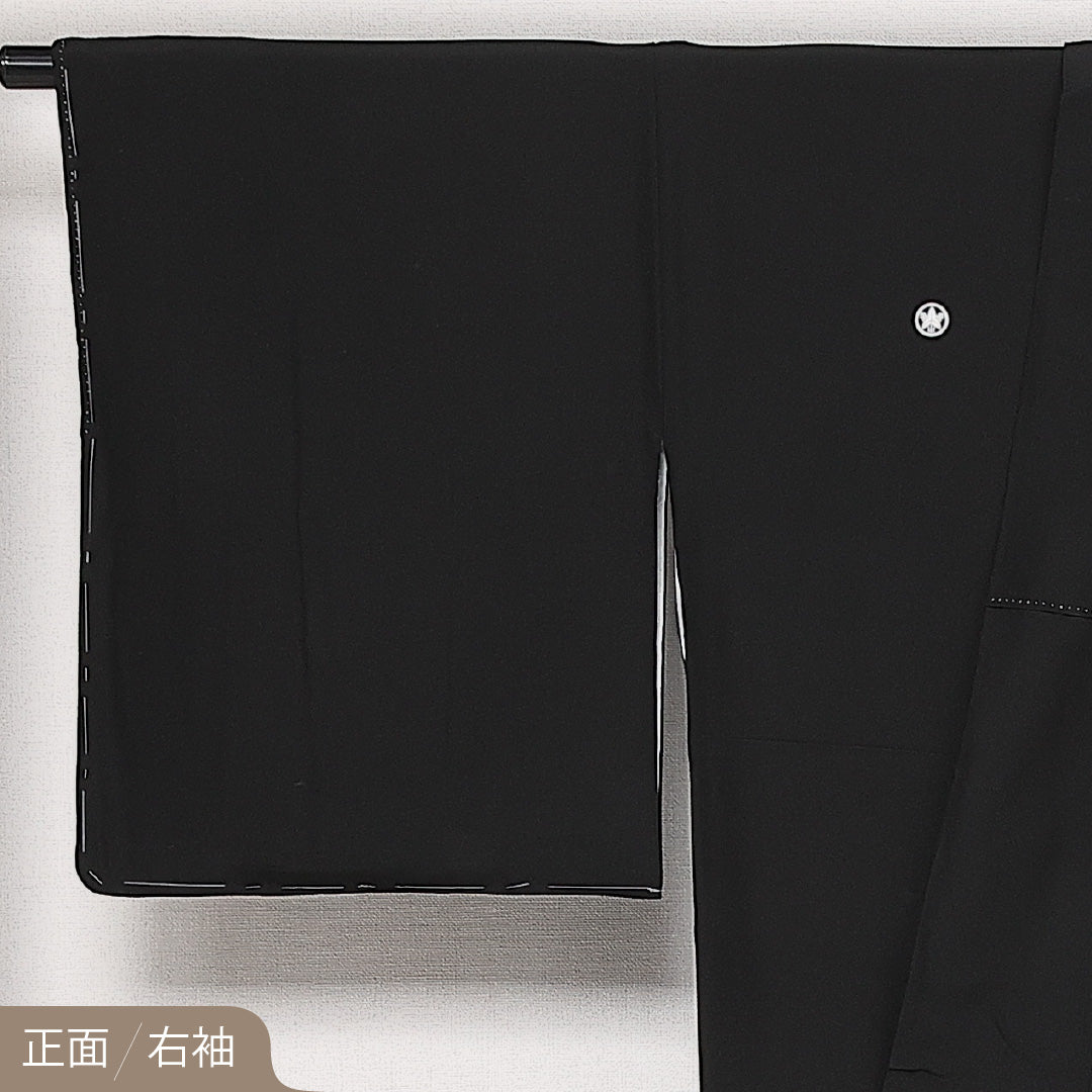黒紋付 五つ紋 丸に立ち沢瀉 身丈164cm 裄丈67cm Sランク ポリエステル 洗える着物 袷 広衿 L フォーマル 黒系 1299-F0597