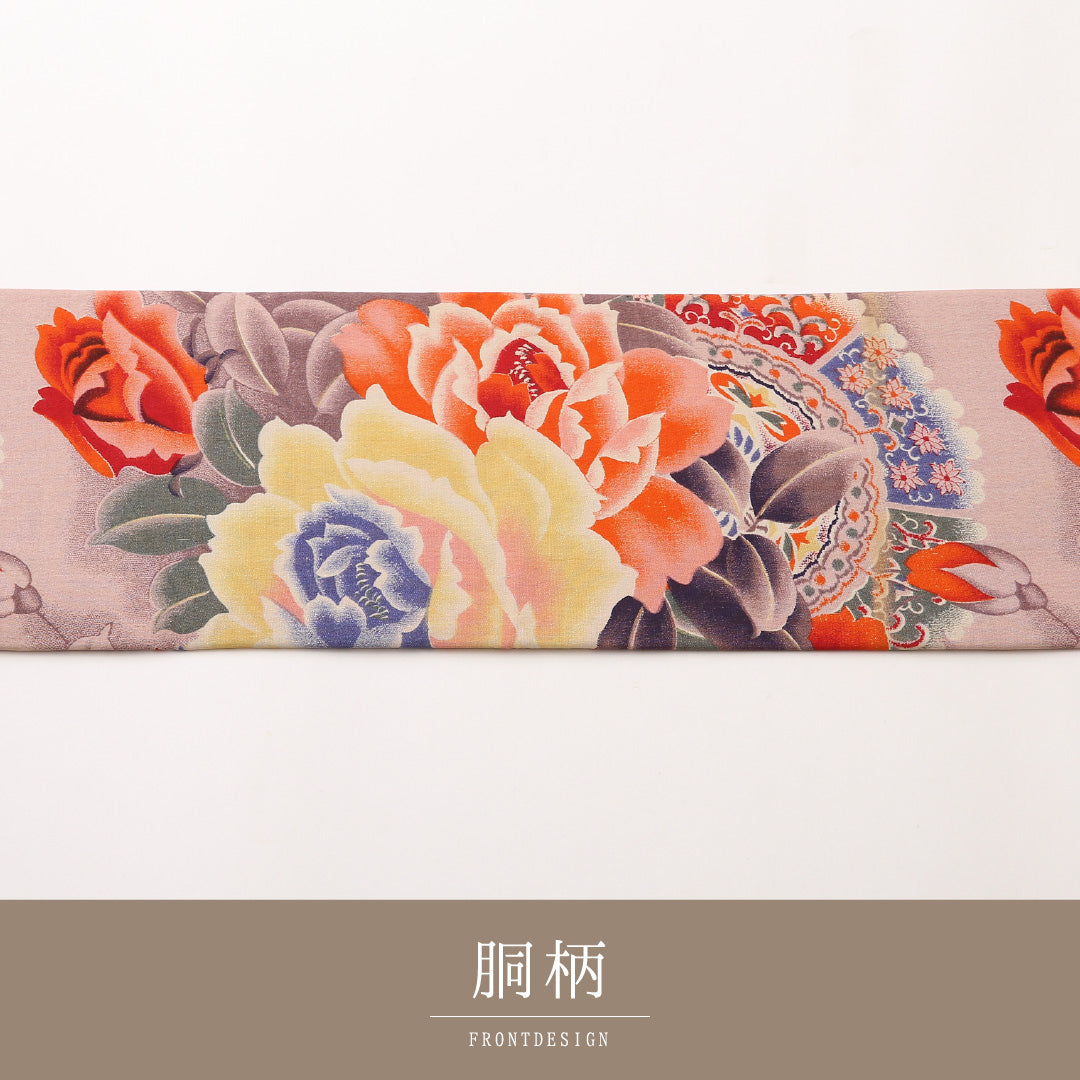 アンティーク 九寸名古屋帯 Bランク 帯丈364cm 正絹 全通 名古屋仕立て 染め 宝相華 牡丹 多色系 SR 1245-02437