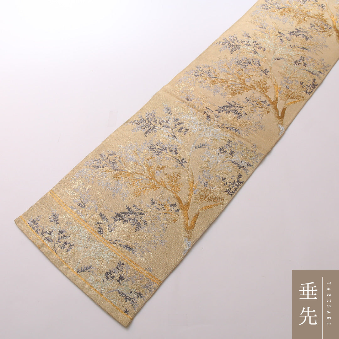 袋帯 帯丈392cm 正絹 六通 セミフォーマル 木立 金系 1243-01654