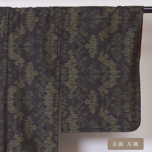 大島紬 袷 身丈164cm 裄61.5cm 正絹 緑系 Sランク 葉模様 1216-00757-2419