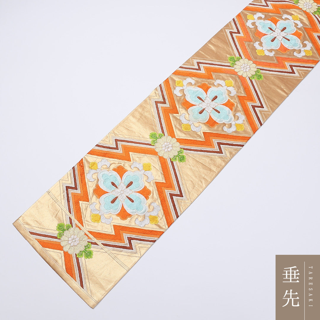 袋帯 帯丈424cm 六通 松皮菱 フォーマル 金系 正絹 Bランク 1223-00972