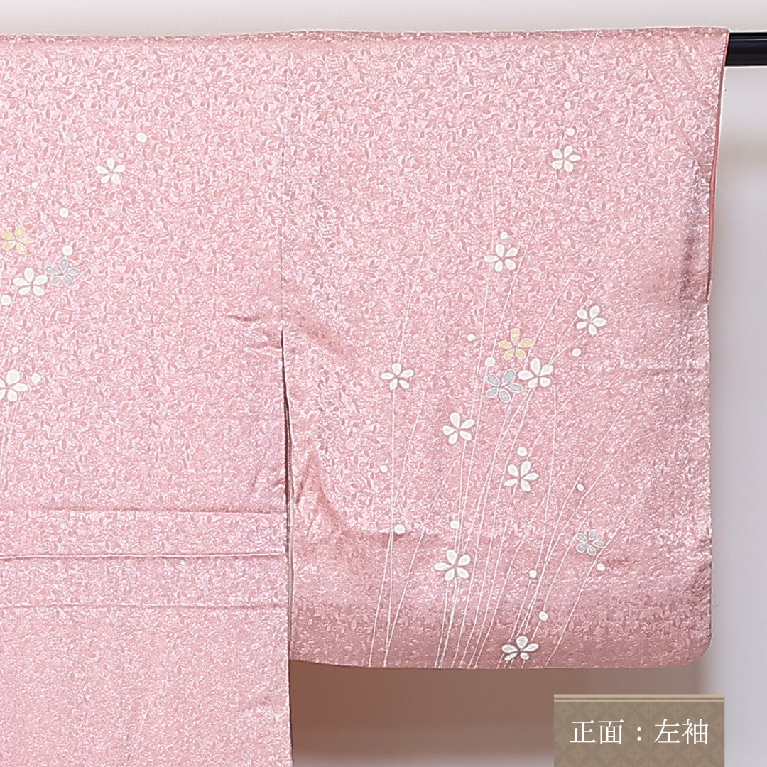 訪問着 袷 身丈157cm 裄丈64cm 正絹 Sランク 紋意匠 (花柄) セミフォーマル 広衿 Mサイズ 金駒刺繍 梅 ピンク系 RP 1217-04654