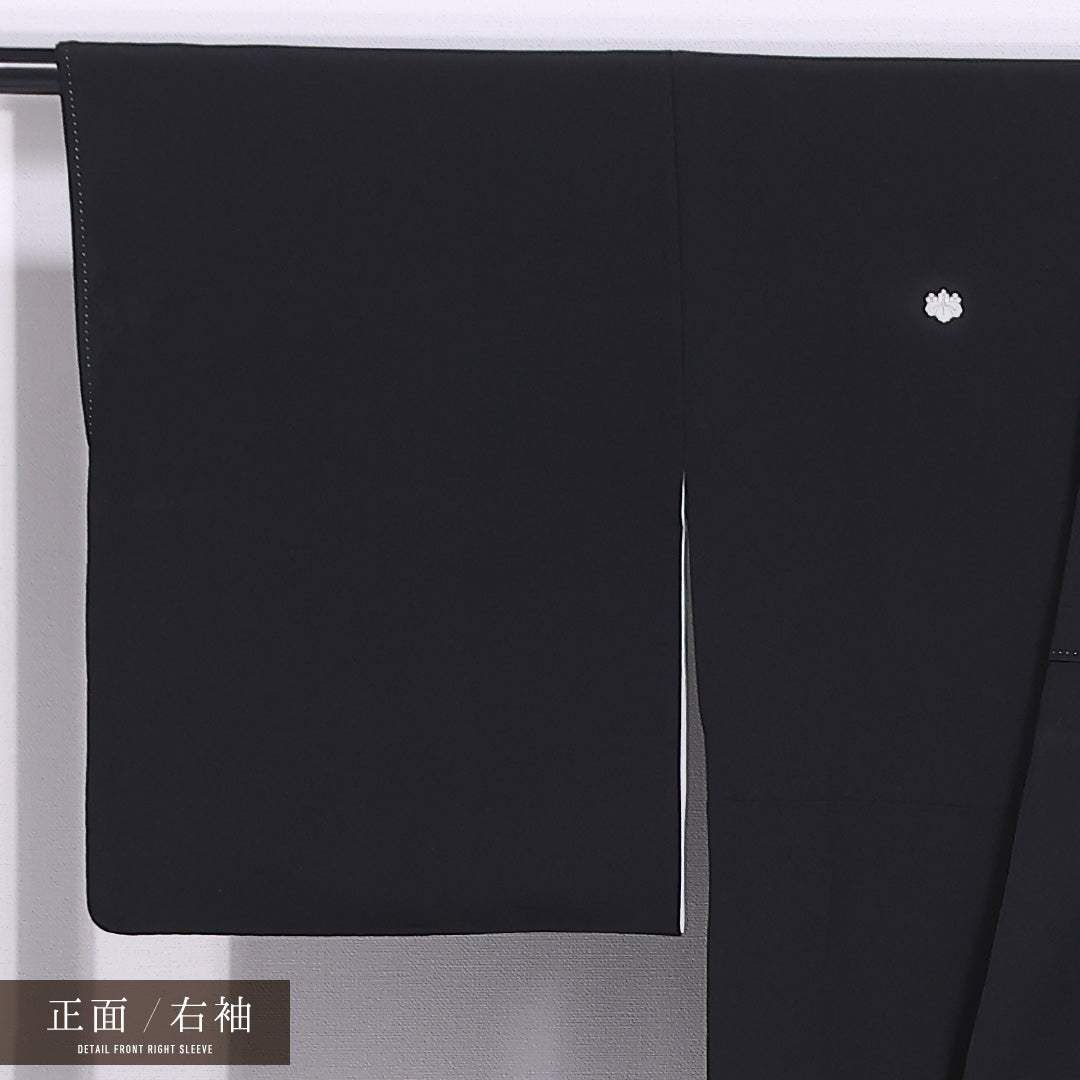 黒留袖 身丈166cm 裄丈64.5cm 袷 五つ紋 五三桐 正絹 Aランク 広衿 孔雀 エ霞 ぼかし 唐花 比翼仕立て 1211-F0427