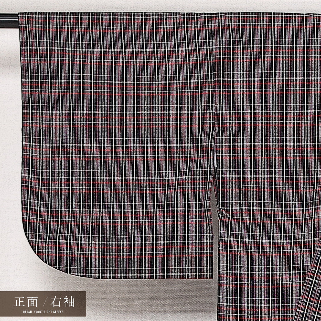 アンティーク 紬 袷 身丈143cm 裄丈63cm 正絹 Aランク 広衿 XSサイズ 格子 多色系 HP 1223-13667