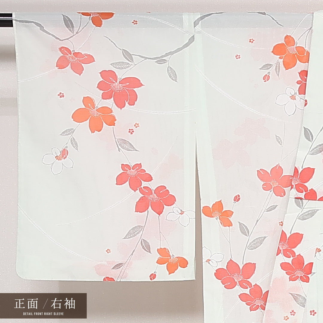 夏物 洗える着物 小紋 絽 身丈160cm 裄丈64cm ポリエステル Aランク インフォーマル バチ衿 Lサイズ 花柄 緑系 RP 1221-13228
