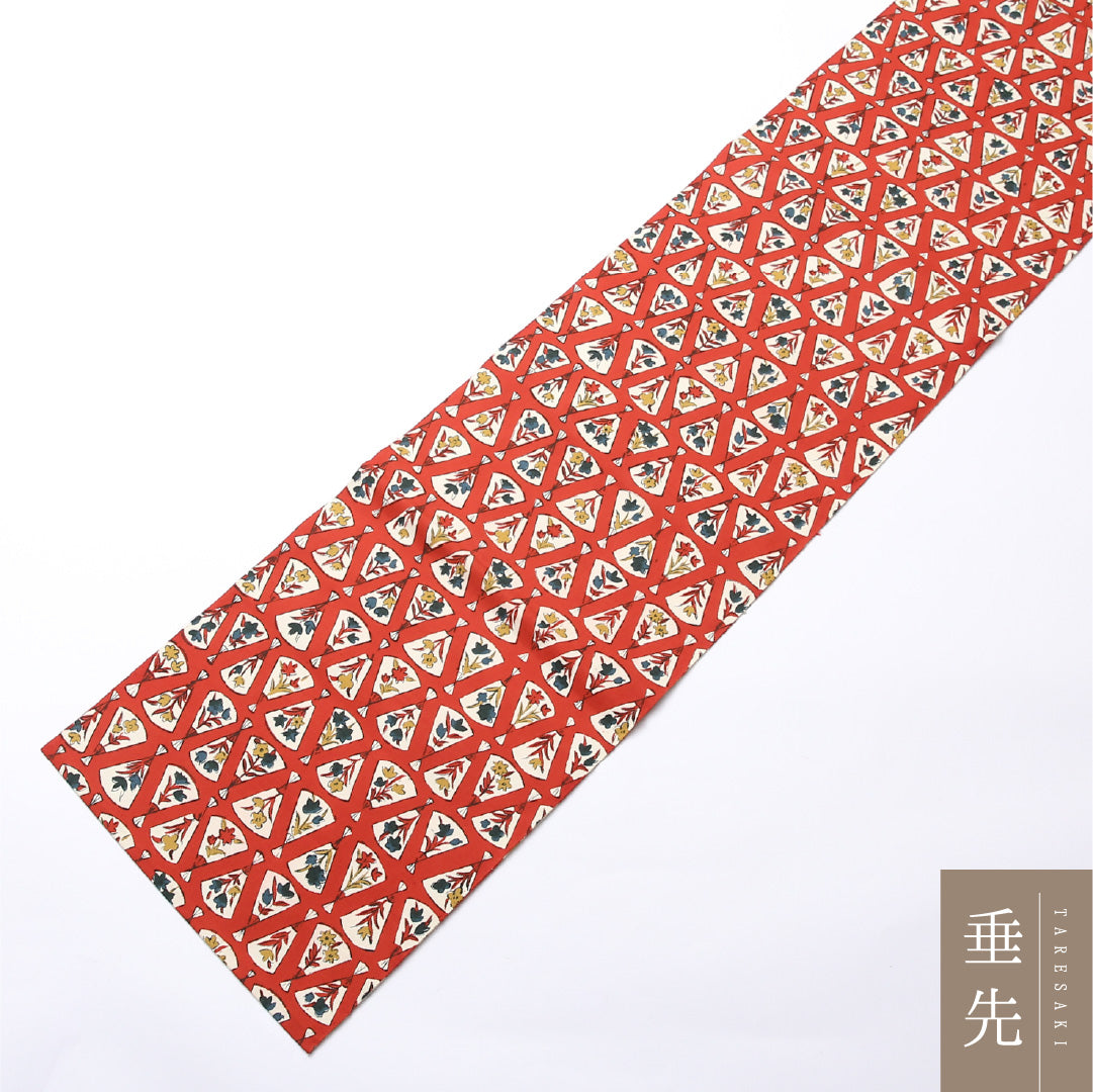 八寸名古屋帯 Sランク 帯丈366cm ポリエステル 洗える帯 全通 松葉仕立て 染め インフォーマル 花扇 朱系 HP 1245-02496