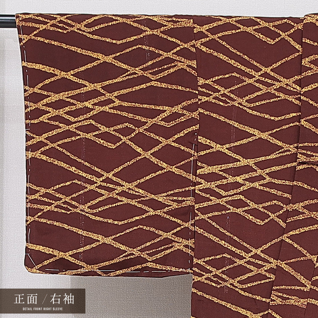 小紋 袷 身丈159cm 裄丈64cm 正絹 Sランク インフォーマル バチ衿 Mサイズ 創作柄 茶系 RP 1221-15616