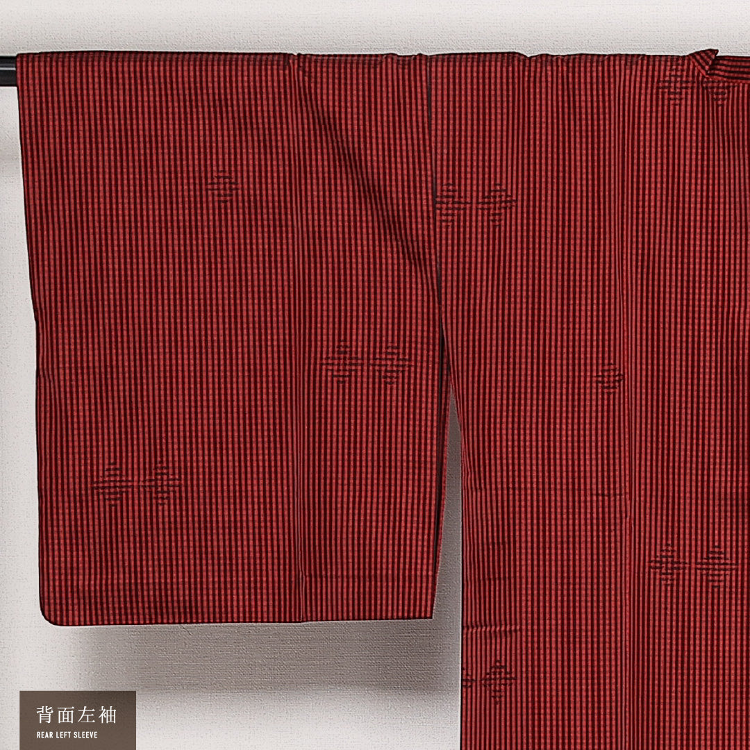 未使用品 道行コート 袷 身丈130cm 裄丈65cm 正絹 Nランク セミフォーマル Mサイズ しつけ糸 チェック 赤系 RP 1237-13734